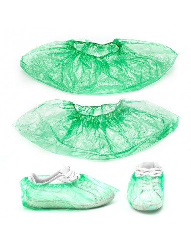 Shoe cover plastic green color one size 100 unit bag