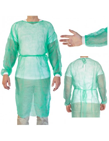 GREEN LAB COATS FOR PATIENTS PROTECTION 16 GR NON-STERILE ELASTIC CUFF BOX 10 UNITS