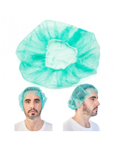 Surgeon cap polypropylene green color with rubber 100 unit bag