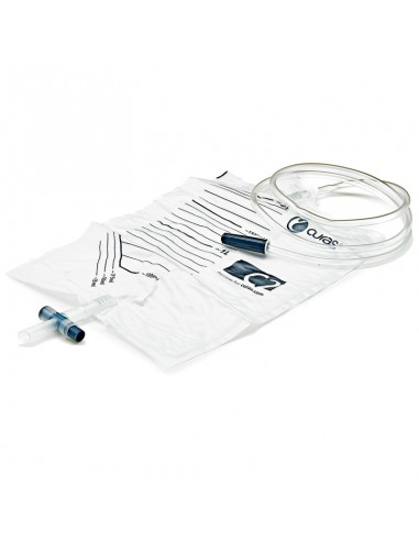 Collecting urine bag of 2 L with drainage system, non-return valve and 110 cm flexible tube.