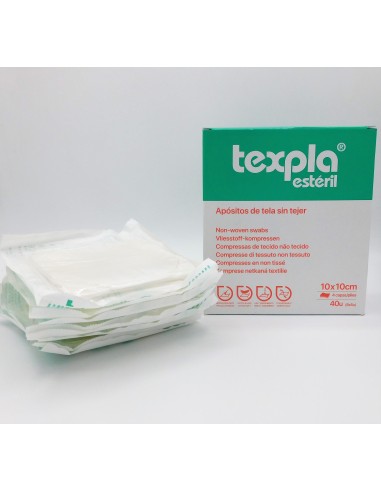 Gasa estéril TNT 10 x 10 cm de 4 capas envasada en 8 sobres de 5 uds